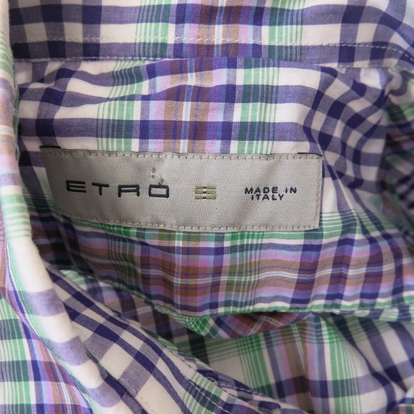 Etro Milano Tartan Plaid Check Button Down Long Sleeve Dress Shirt - Size Small - Picture 7 of 8
